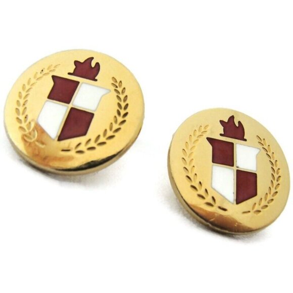 Red White Enamel Checkered Crest 1/20 12Kt Yellow Gold Filled Cufflinks Round - Picture 5 of 10